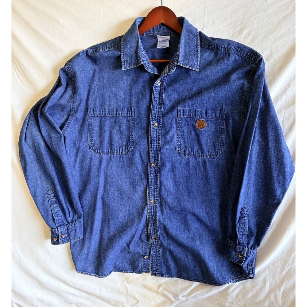 Disney Store Tigger Shirt Mens XL Blue Denim Button Up Embroidered Pockets